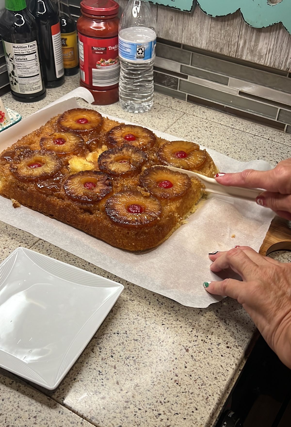 pineapple upside down cake on the blackstone griddle