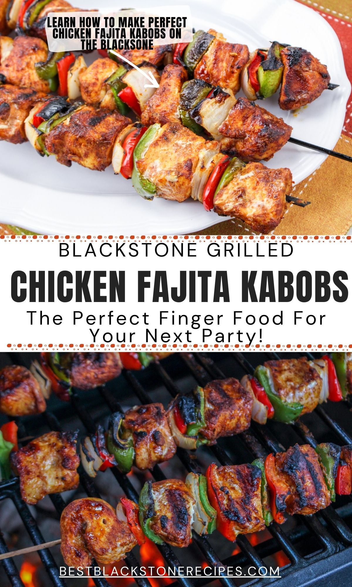 Blackstone grilled chicken fajita kabobs the perfect finger food for your party.
