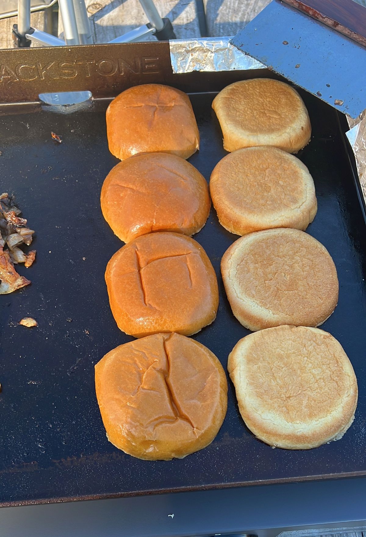 A tray of pancakes on a grill.