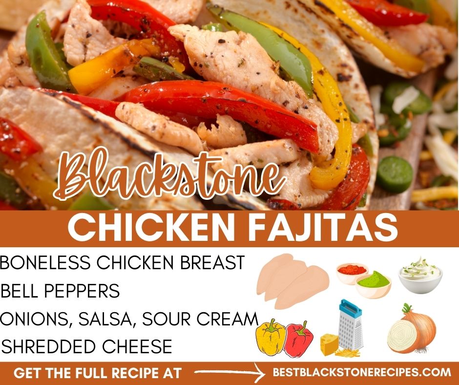 Colorful chicken fajitas with bell peppers and onions, served with sour cream and shredded cheese.