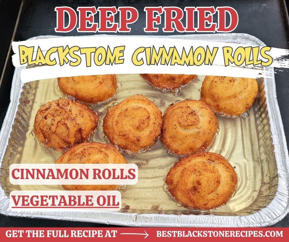 Deep fried cinnamon rolls in a pan, presented as a recipe concept.